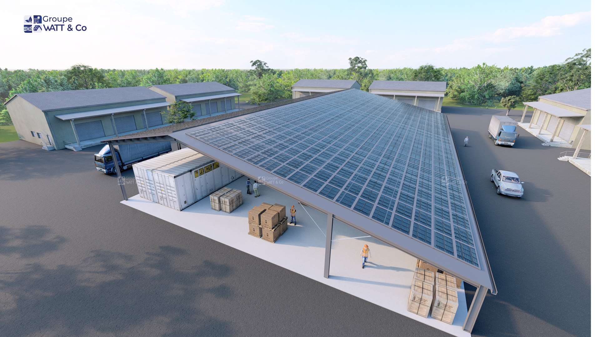 hangar photovoltaique financé orientation sud 1575 m2 industriel