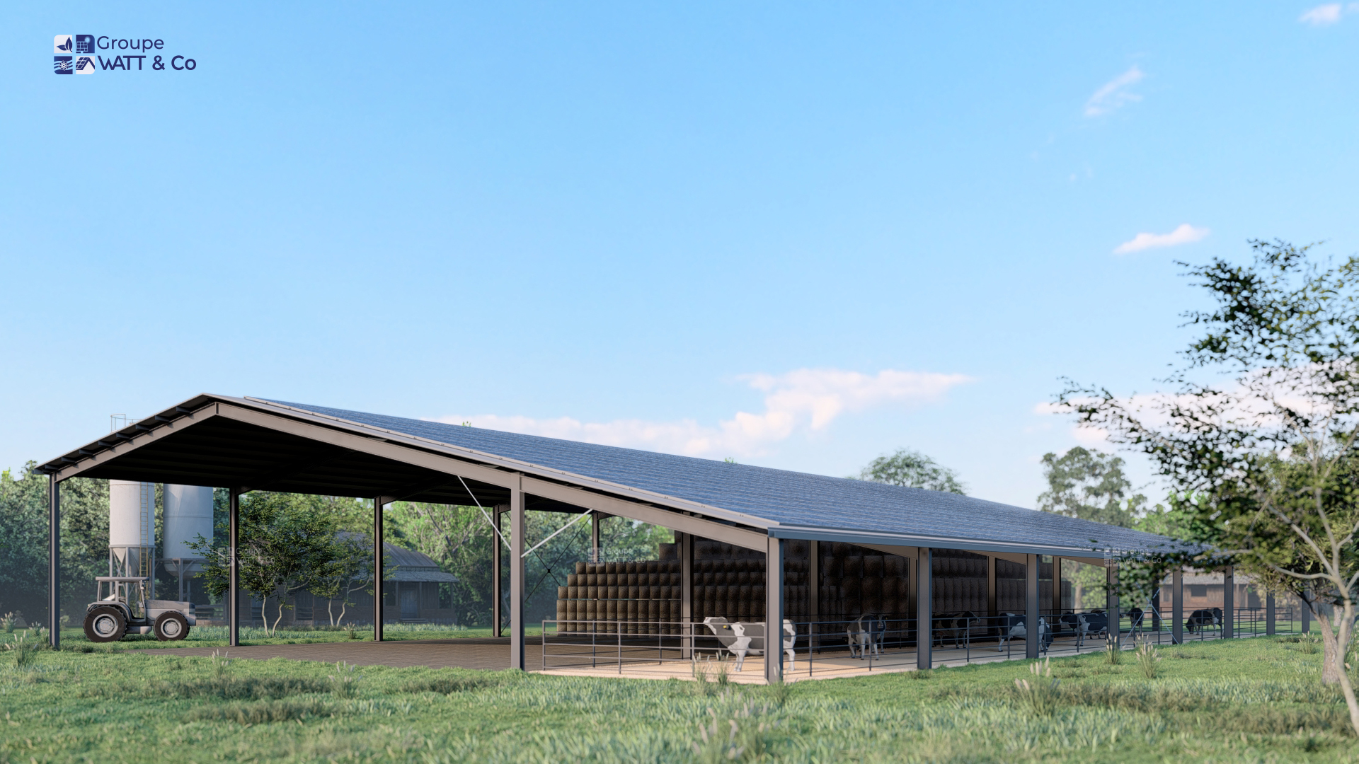 hangar solaire financé orientation sud 1575 m2 stockage