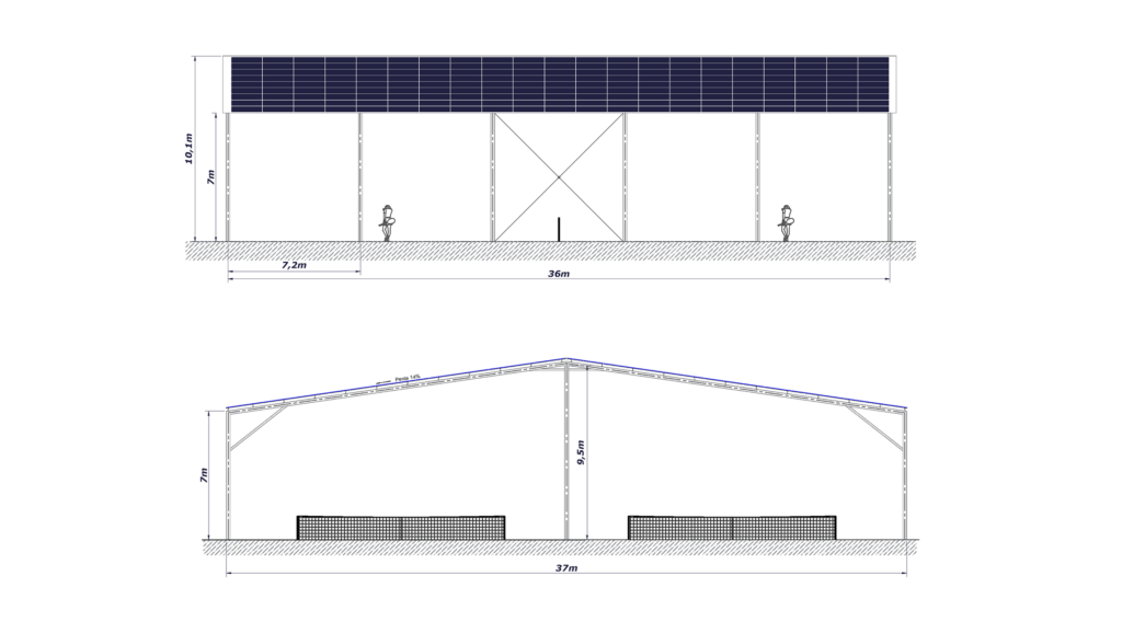 Plan de coupe Couverture de terrain de tennis photovoltaïque
