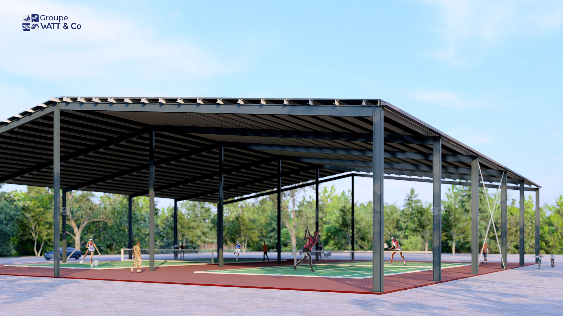 Couverture de terrain de tennis photovoltaïque financé de 1332 m²