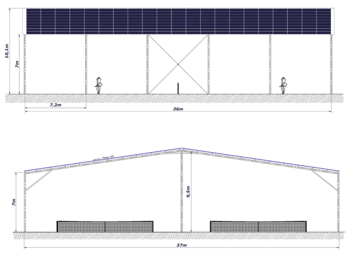 Plan de coupe couverture de terrain de tennis