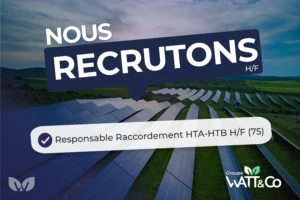 Annonce recrutement Watt & Co – Poste d’Analyste en financement de projets H/F (Paris – 75) avec visuel de parc photovoltaïque