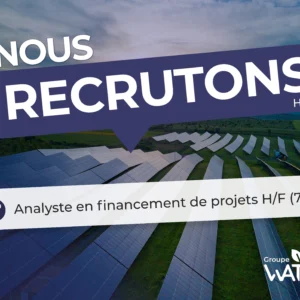 Annonce recrutement Watt & Co – Poste d’Analyste en financement de projets H/F (Paris – 75) avec visuel de parc photovoltaïque
